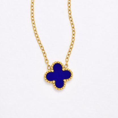 SSYST6561 - St Steel 40cm + 5cm medium four-leaf clover necklace & earring set