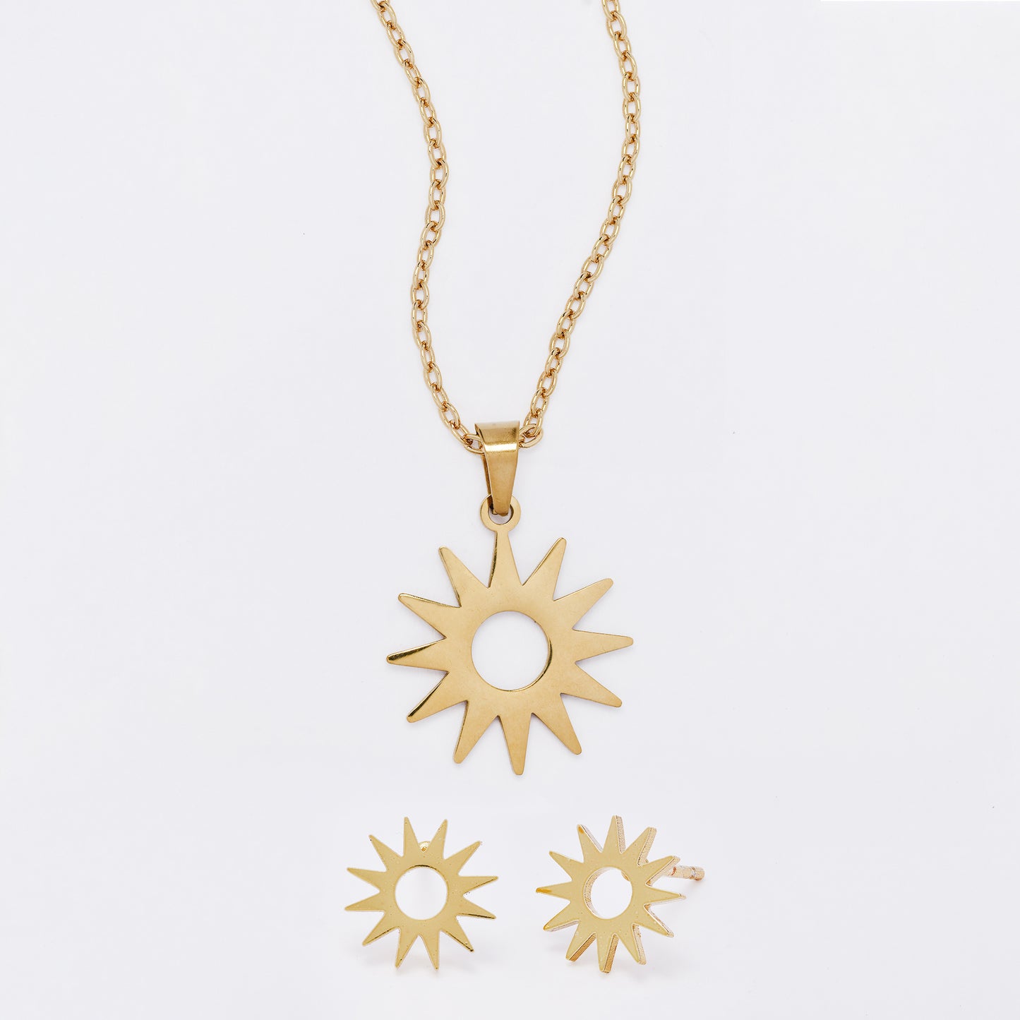 SSYST7407 - Steel 45cm sun disk necklace & earring set