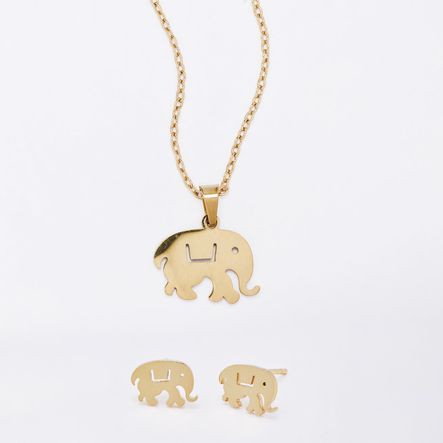 SSYST7409 - Steel 44cm elephant necklace & earring set