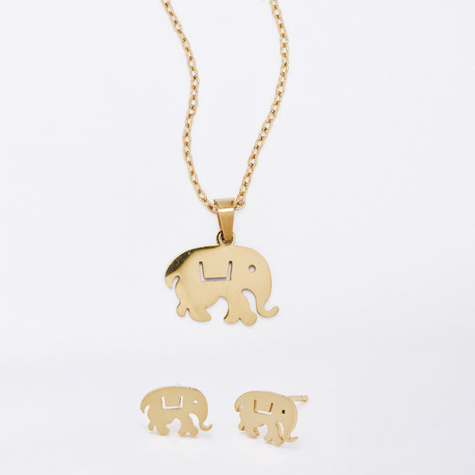 SSYST7409 - Steel 44cm elephant necklace & earring set