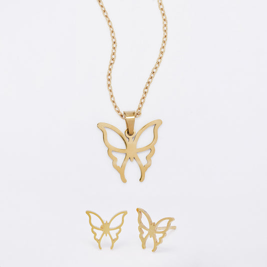 SSYST7411 - Steel 45cm cutout butterfly necklace & earring set