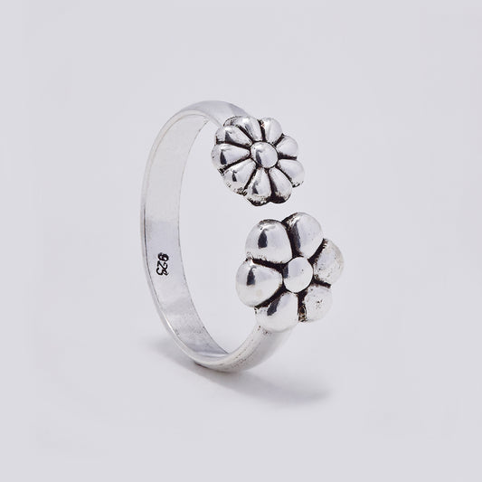 925 Silver double flower toe ring