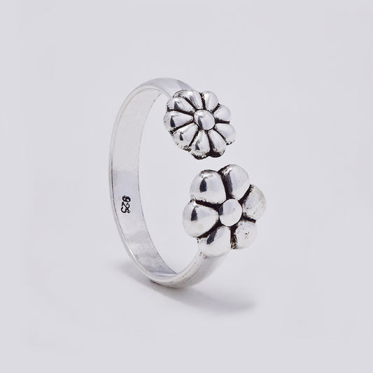 925 Silver double flower toe ring - STR1073