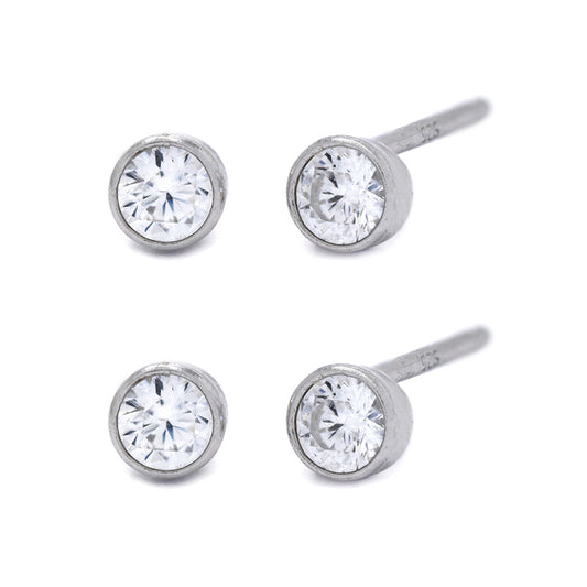 STUD3TUBE - 2 Pack 925 Silver 3mm round cubic zirconia tube stud earrings