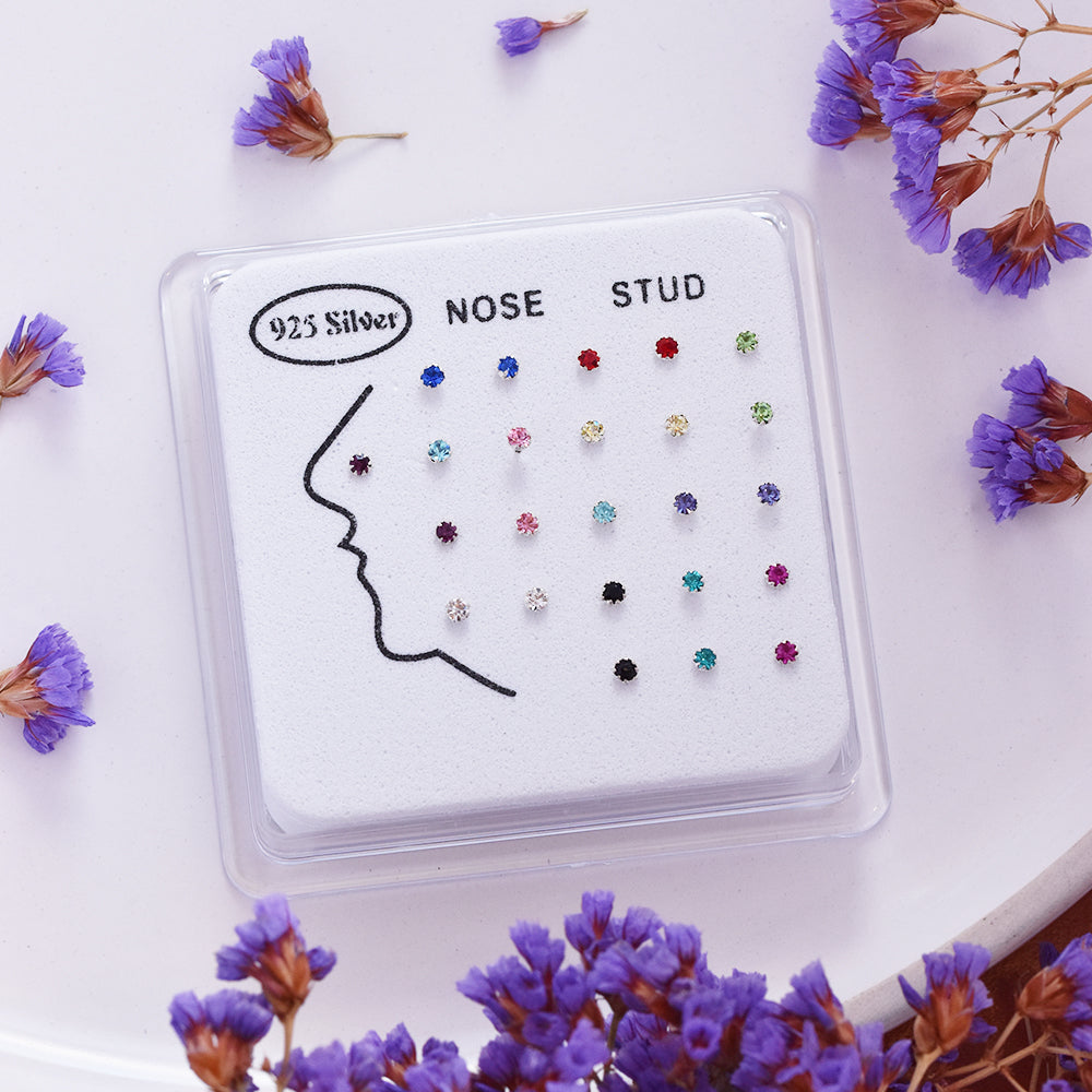 24 Piece 925 silver mix colour nose stud - SYNS4739