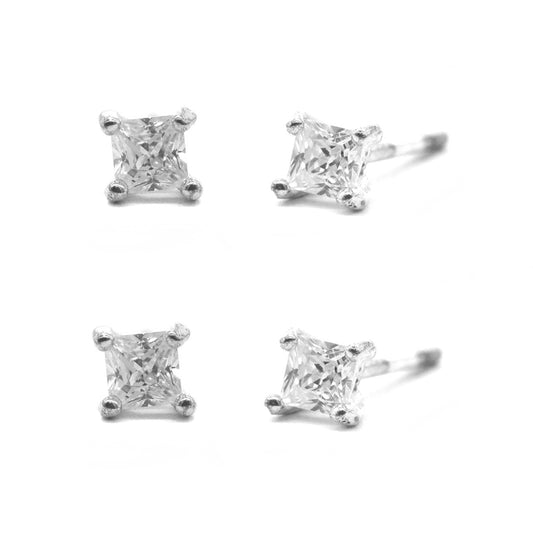 2 Pack 925 Silver 3mm square cubic zirconia stud earring - STUD3SQ