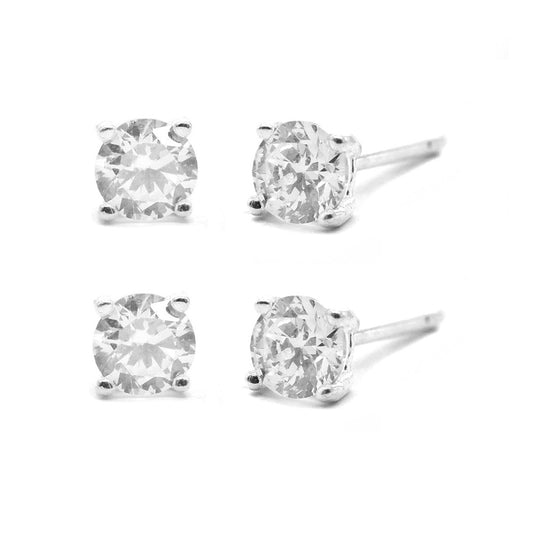 2 pack 925 silver 4mm round cubic zirconia stud earrings - STUD4RD