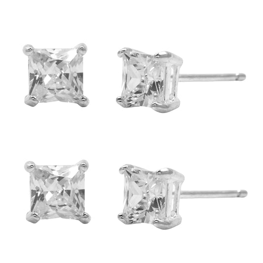 2 Pack 5mm square cubic zirconia sterling silver stud - STUD5SQ