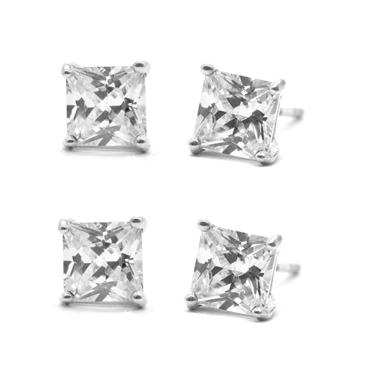 2 Pack 925 Silver rhodium plated square 6mm stud earring - STUD6SQ