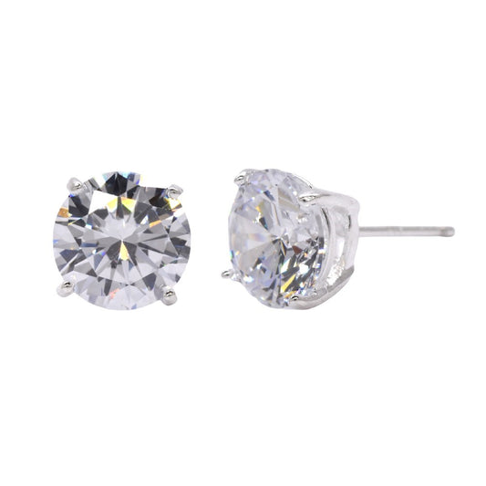 925 Silver 9mm rhodium round cubic zirconia stud earrings - STUD9RD