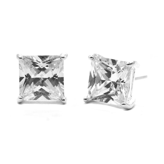 925 Silver square 9mm cubic zirconia stud earring - STUD9SQ