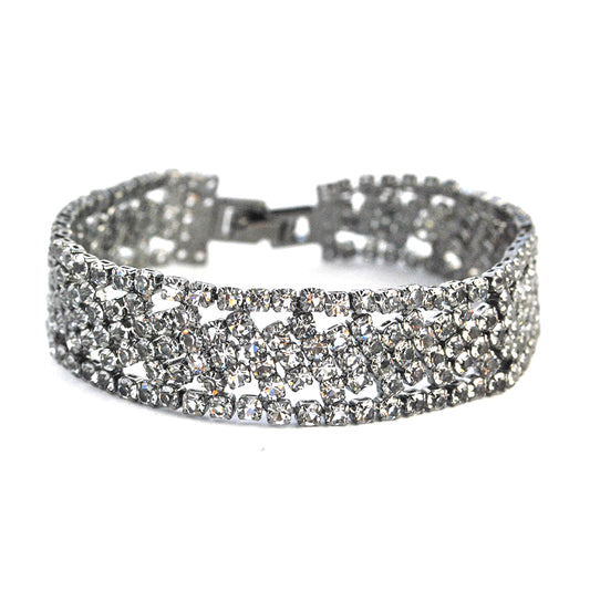 Fashion crystal diamond pattern adjustable silver bracelet - VB2011