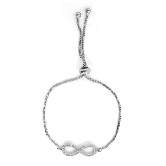 Premium rhodium cubic zirconia infinity slide adjustable bracelet