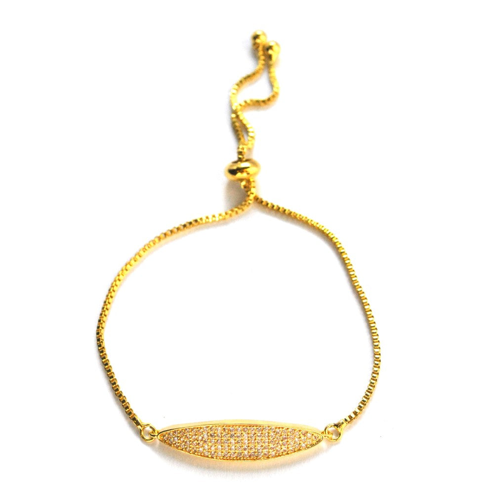 Premium fashion pave cubic zirconia oblong slide adjustable bracelet