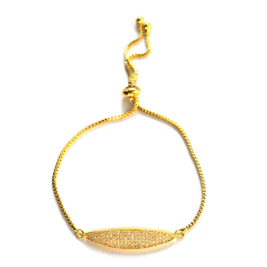 Premium fashion pave cubic zirconia oblong slide adjustable bracelet
