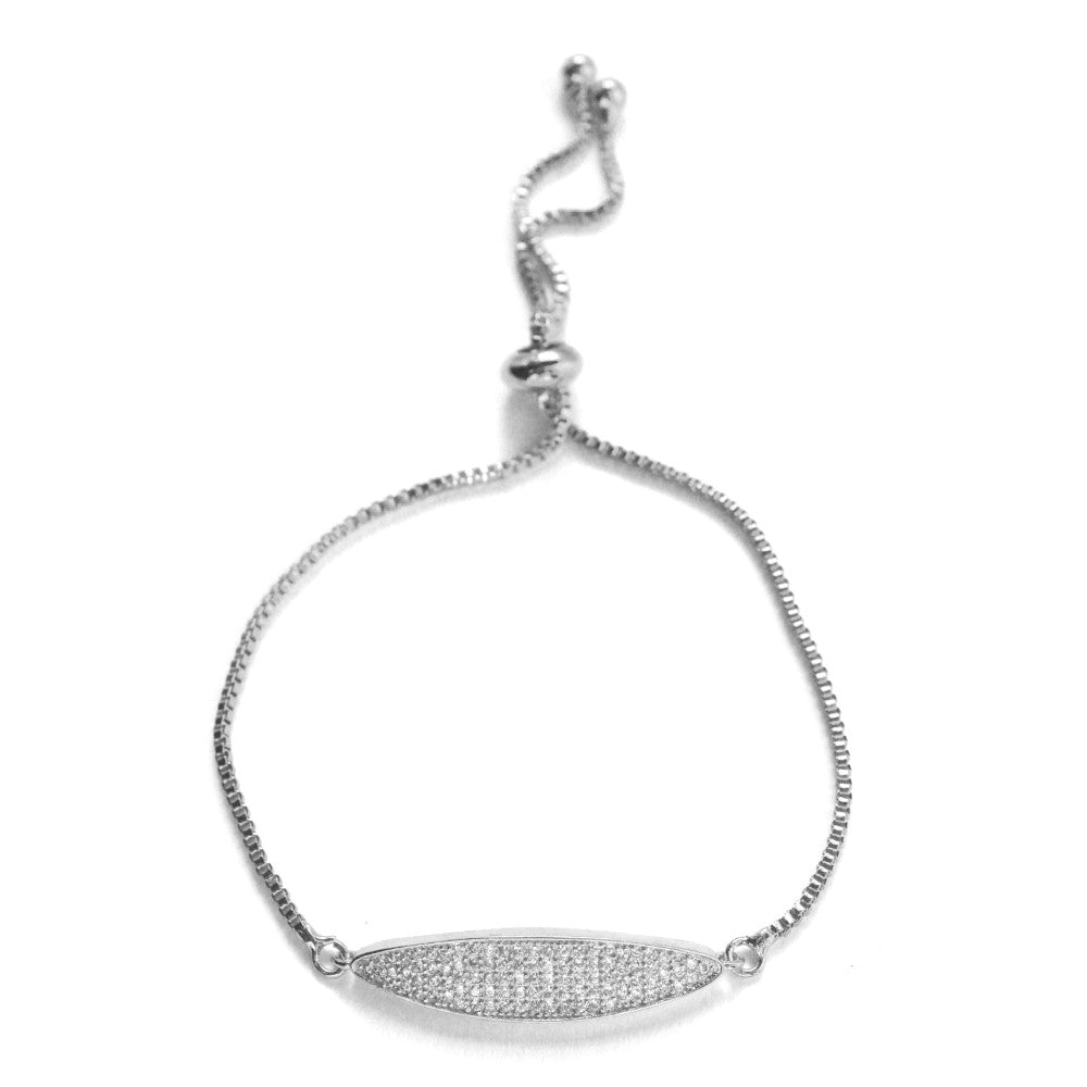 Premium fashion pave cubic zirconia oblong slide adjustable bracelet