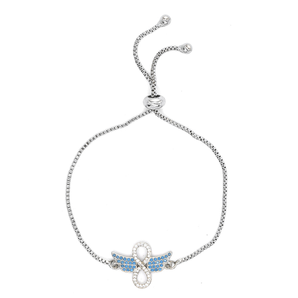 Premium cubic Zirconia infinity wings silver slide adjustable bracelet
