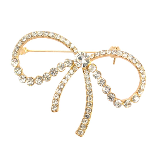 Gold plated crystal ribbon brooch