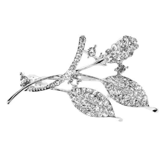 Silver plated crystal flower and leaf bouquet brooch