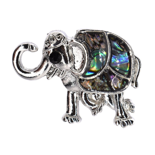 Silver plated marble elephant brooch