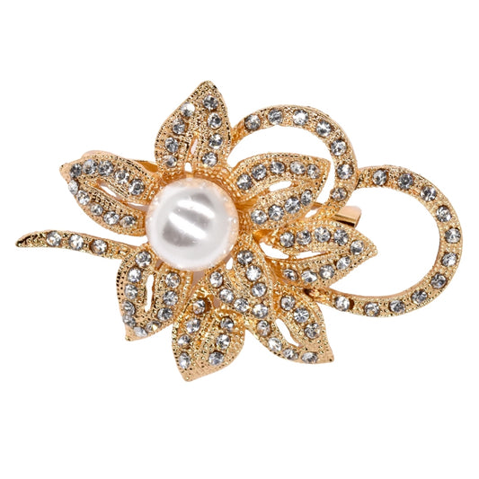 Gold plated crystal flower pearl brooch