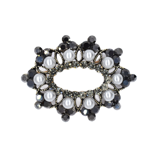 Crystal and pearl oval wreath brooch