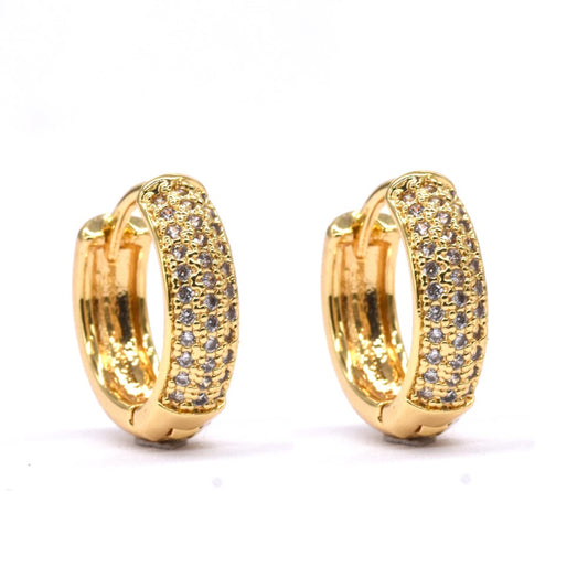 Premium fashion gold plated Cubic zirconia 3 row pave huggie earring