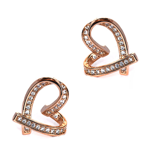 VE6902 - Premium brass cubic Zirconia curved heart stud earirngs
