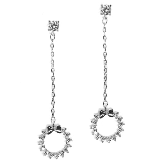 Premium silver cubic zirconia bow drop earring