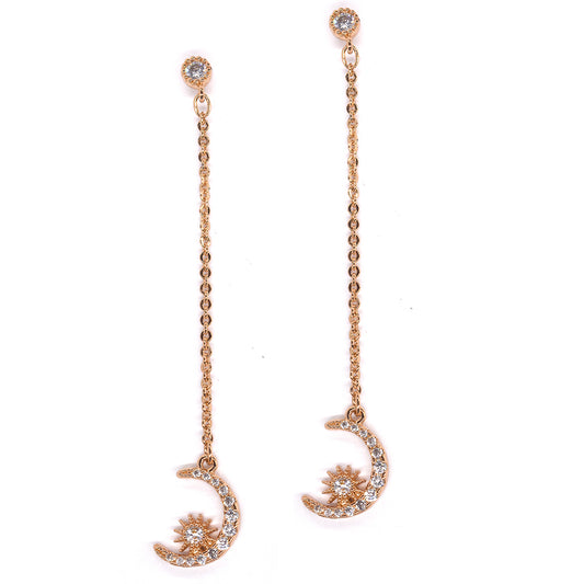 Premium cubic zirconia moon and star long drop earring