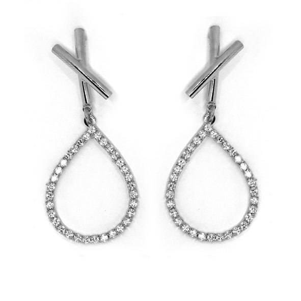 VE8429 - Premium brass silver CZ teardrop with X drop earrings