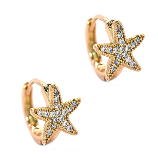 Fashion gold crystal starfish huggies earrings - VE8807