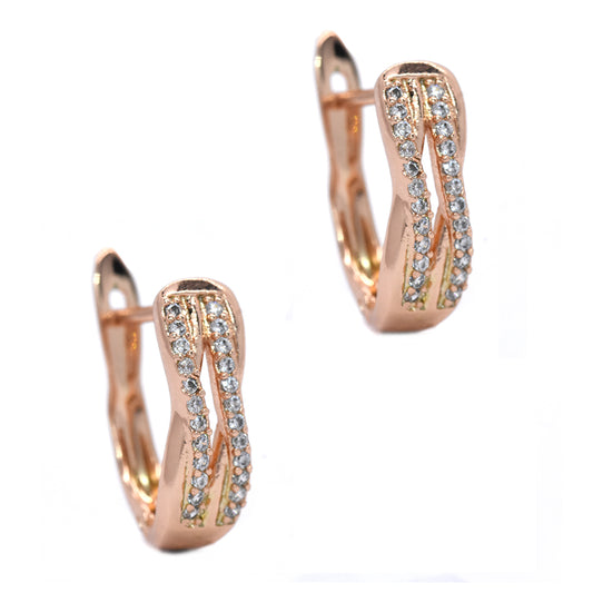 VE8814 - Premium brass Cubic zirconia curved double line rose gold plated clip earrings