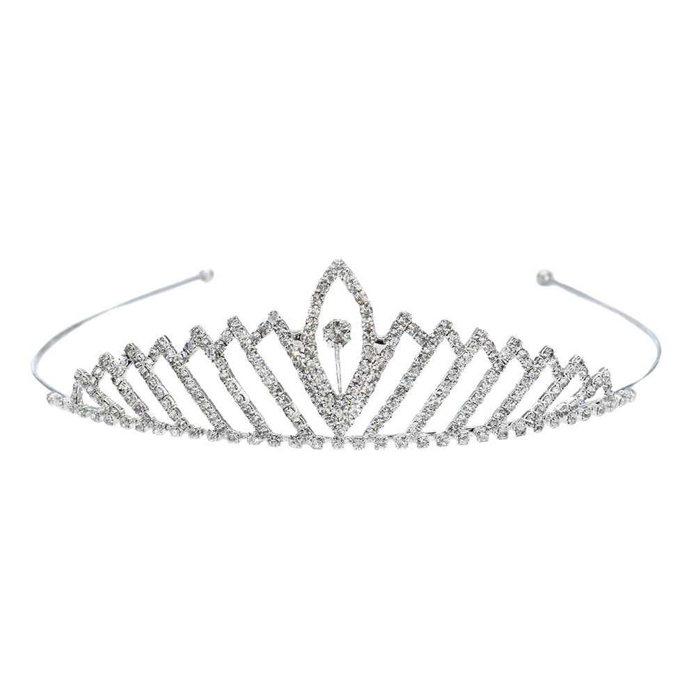 V pattern crystal silver tiara - VH458