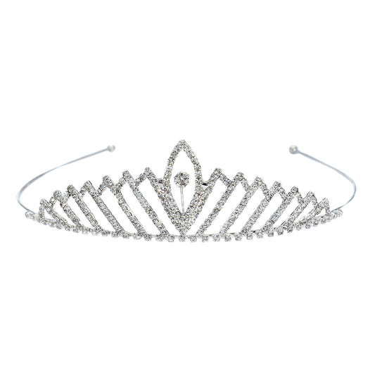 V pattern crystal silver tiara - VH458