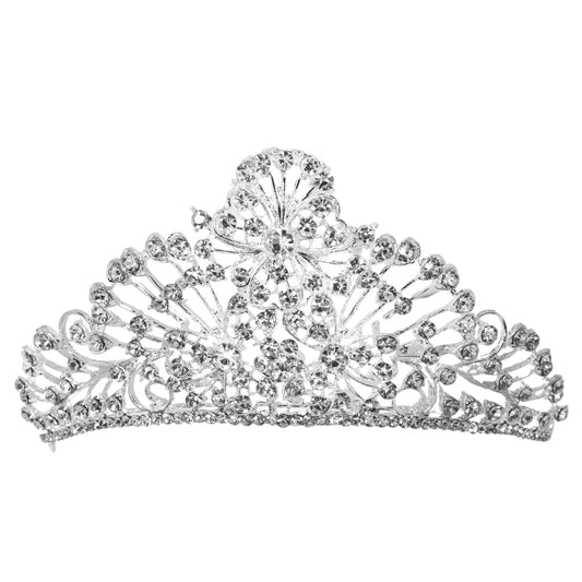 Crystal flower and fern silver tiara - VH6736