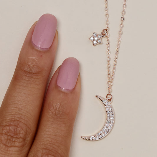 Premium cubic zirconia crescent and star necklace