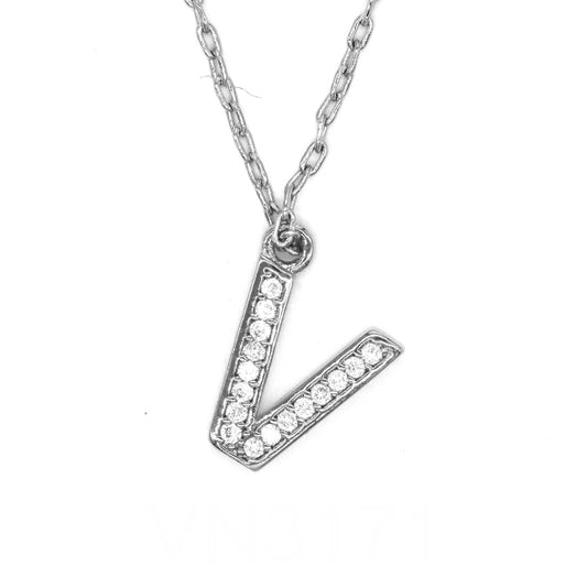 Premium plated CZ letter V necklace -VN3171