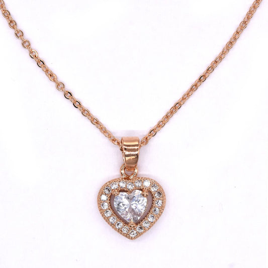 VN3220 - Premium brass rose gold plated heart cubic zirconia necklace
