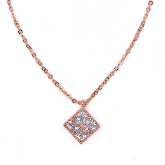 Premium rose gold plated solitaire diamond cubic zirconia necklace