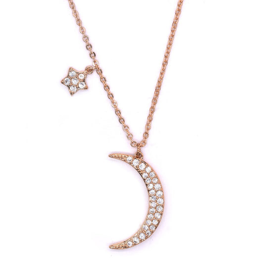 VN3248 - Premium brass rose gold plated star and moon necklace
