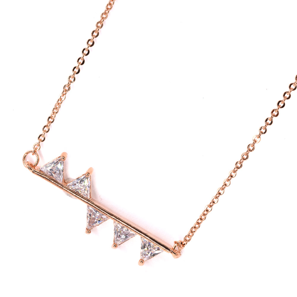 Premium cubic zirconia triangle bar rose gold plated necklace
