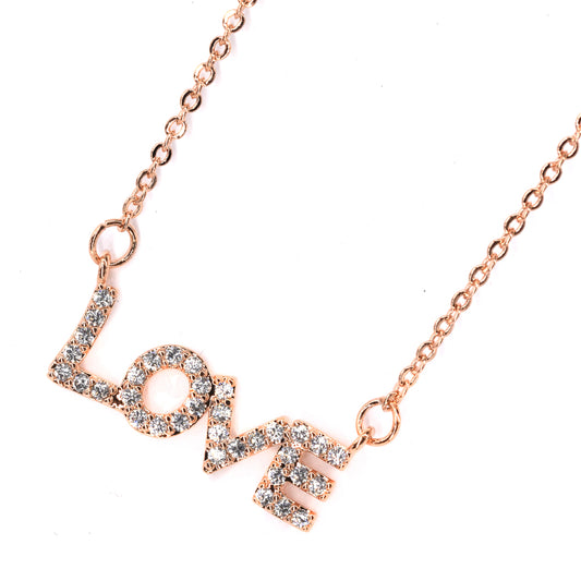 VN6061 - Premium brass cubic zirconia LOVE rose gold plated necklace