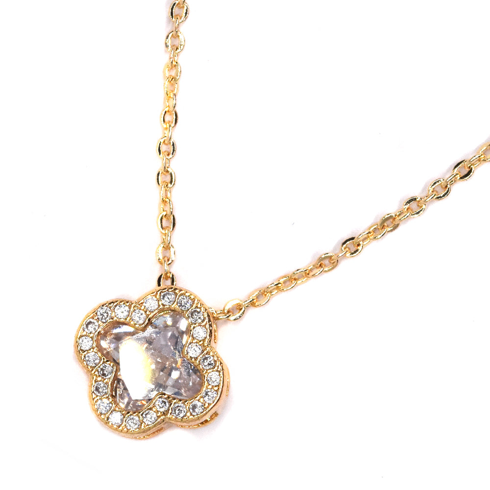 Premium cubic zirconia flower gold plated necklace