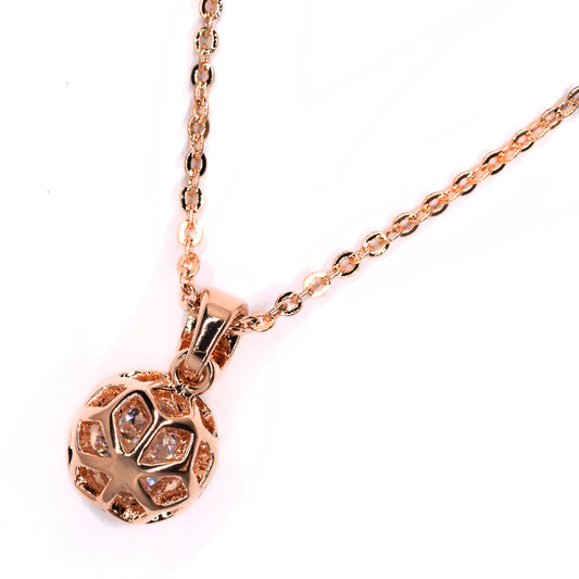 Premium cubic zirconia cutout ball rose gold plated necklace