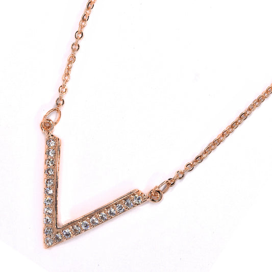 Premium cubic zirconia V rose gold plated necklace