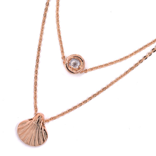 Premium shell and cubic zirconia rose gold plated layered necklace