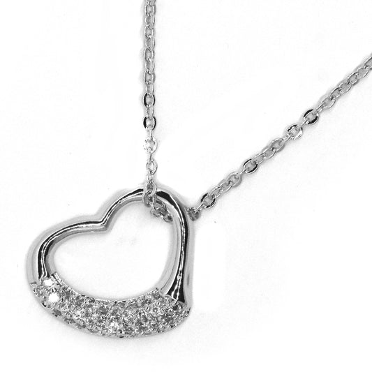 VN6841 - Premium brass cubic zirconia open heart silver plated necklace