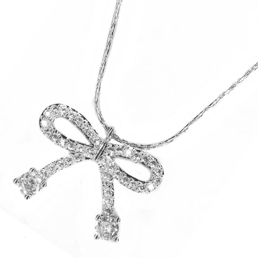 Premium cubic zirconia bow silver plated necklace