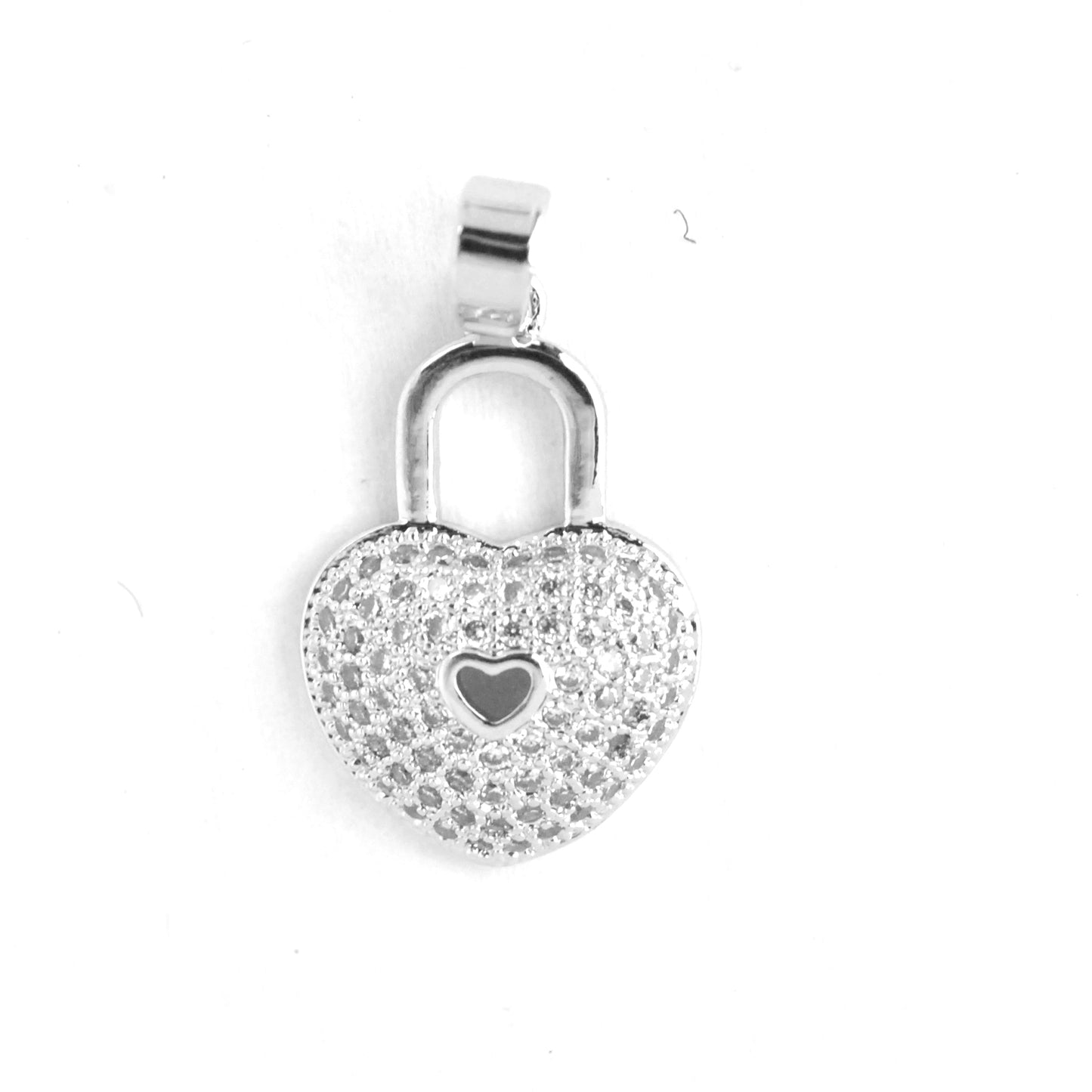 Premium silver plated heart locker cubic zirconia pendant